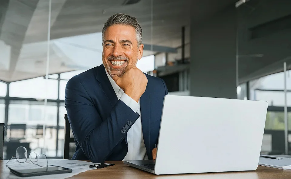 Business professional reviewing tax equity investment plans on a laptop